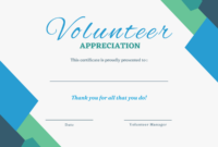 Volunteer Appreciation Certificate Template